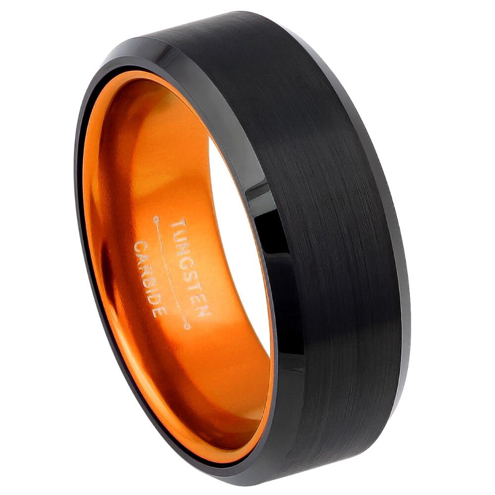 Unisex Orange and Black Wedding Band Tungsten Comfort Fit- 8mm Tungsten Ring