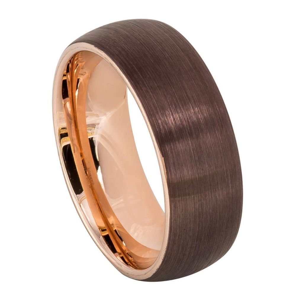 THREE KEYS JEWELRY 8mm Tungsten Carbide Wedding Ring Thin Side Rose Gold  Line Band Brown Silver Brushed, Non-Precious Metal, generic price in UAE,  UAE