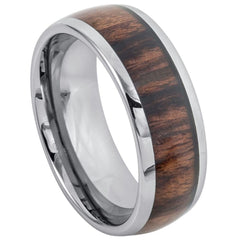 Titanium Ring High Polished Domed With Rosewood Inlay - 8mm Rings, Wedding and Engagement Titanium Rings, Promise Rings
