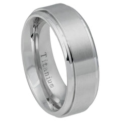 Titanium Ring Flat Brushed Center Polished Shiny Edge - 8mm Rings, Wedding and Engagement Titanium Rings, Promise Rings