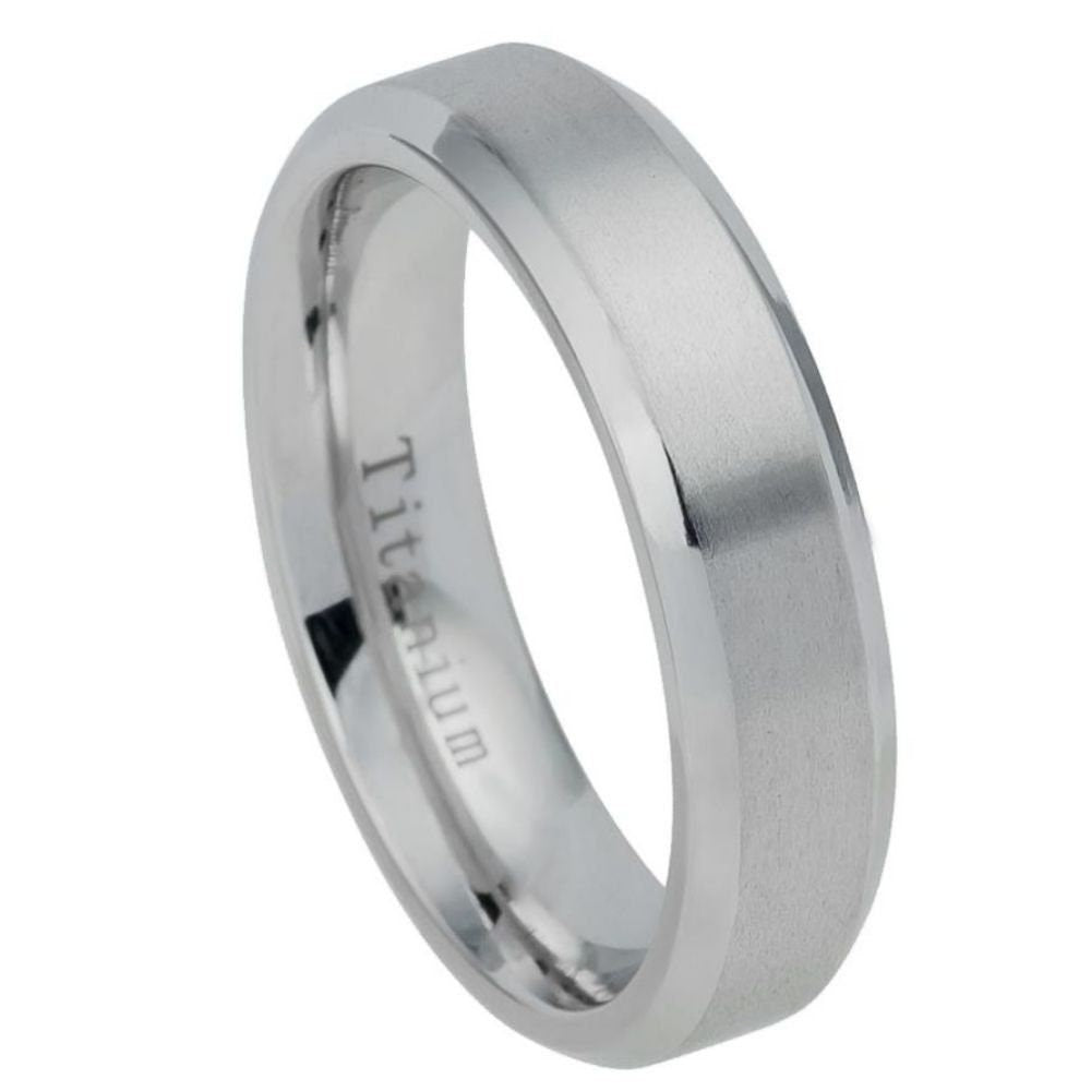 Titanium Ring Brushed Center Beveled Edge - 7mm Rings, Wedding and Engagement Titanium Rings, Promise Rings