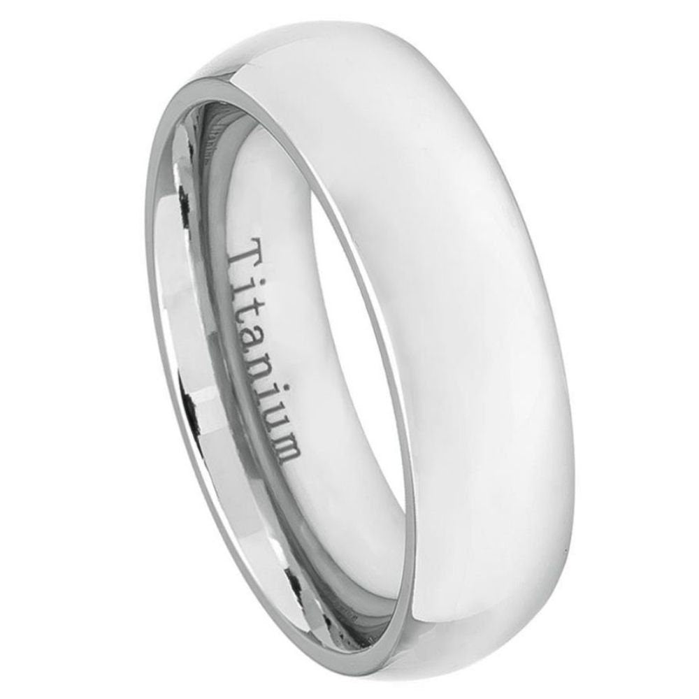 White Titanium Classic Domed Ring - 7mm Rings, Wedding and Engagement Titanium Rings, Promise Rings