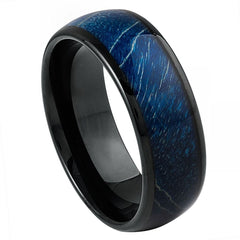 Men's Black IP Domed Azure Stabilized Wood Inlay- 8mm Tungsten Tungsten Ring