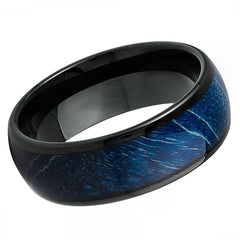 Men's Black IP Domed Azure Stabilized Wood Inlay- 8mm Tungsten Tungsten Ring