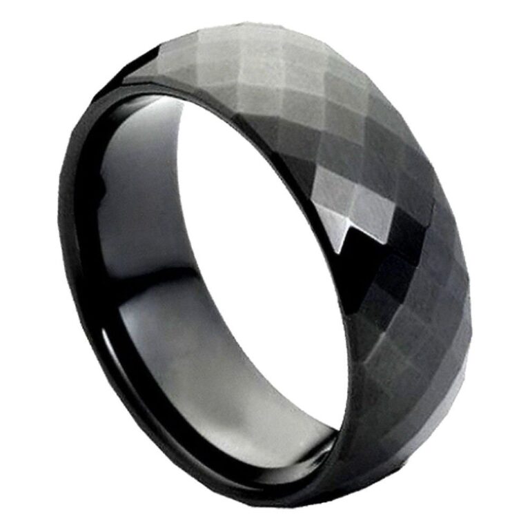 8mm Black Tungsten Faceted Ring – Multi-Faceted Geometric Domed Men's Wedding Band