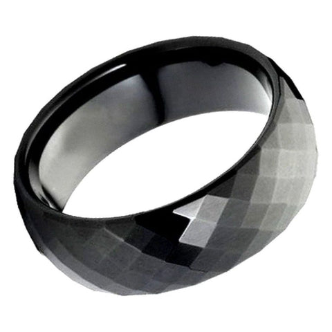 8mm Black Tungsten Faceted Ring – Multi-Faceted Geometric Domed Men's Wedding Band
