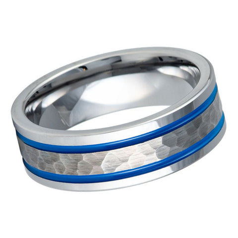 Men's Two Tone Tungsten Wedding Band With Black Diagonal Grooved Center With Yellow Gold Beveled Edges- 8mm Engraved Tungsten Ring