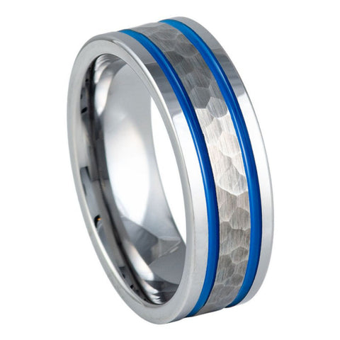 Men's Two Tone Tungsten Wedding Band With Black Diagonal Grooved Center With Yellow Gold Beveled Edges- 8mm Engraved Tungsten Ring