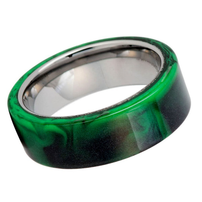 Black & Green Tungsten Ring – 8mm Resin Inlay Men’s Wedding Band, Comfort Fit