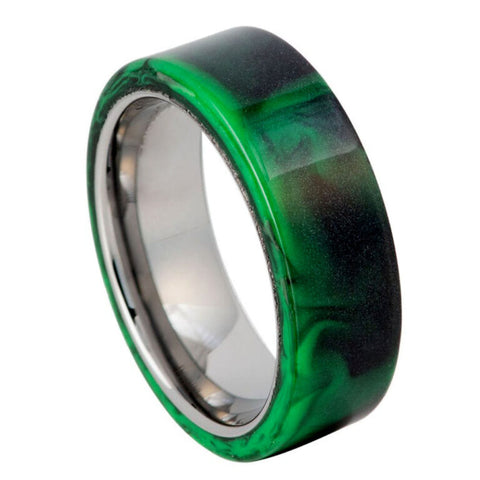 Black & Green Tungsten Ring – 8mm Resin Inlay Men’s Wedding Band, Comfort Fit
