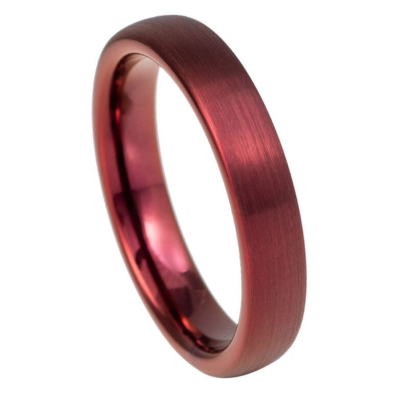 4mm Red Wine Tungsten Wedding Band – Brushed Dome Finish Comfort Fit Ring