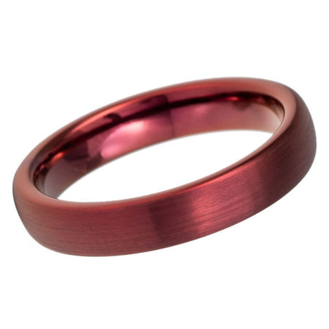 4mm Red Wine Tungsten Wedding Band – Brushed Dome Finish Comfort Fit Ring