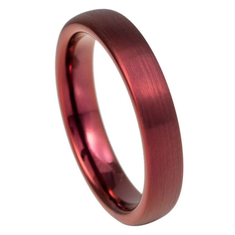4mm Red Wine Tungsten Wedding Band – Brushed Dome Finish Comfort Fit Ring