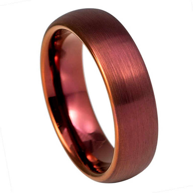 6mm Red Wine Tungsten Wedding Band – Brushed Dome Finish Comfort Fit Men's Ring