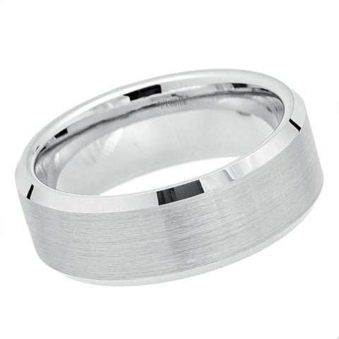 8mm Men's White Tungsten Wedding Band | Brushed Center & Polished Beveled Edge Ring