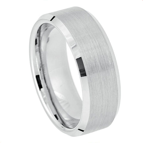 8mm Men's White Tungsten Wedding Band | Brushed Center & Polished Beveled Edge Ring