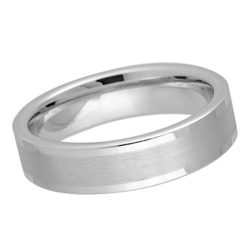 6mm Men's White Tungsten Wedding Band | Slim Brushed Center & Polished Beveled Edges