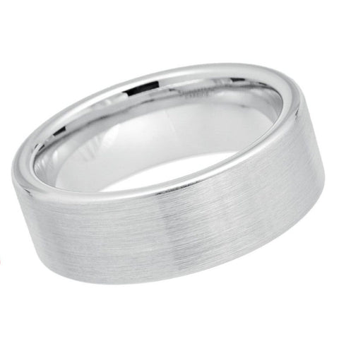 8mm Men's White Tungsten Wedding Band | Flat Brushed Matte Finish & Polished Pipe Cut Design