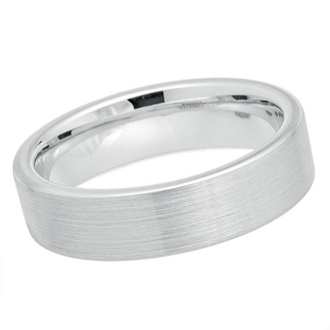 6mm Men's White Tungsten Wedding Band | Slim Flat Brushed Finish & Polished Pipe Cut Edges