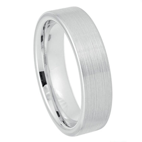 6mm Men's White Tungsten Wedding Band | Slim Flat Brushed Finish & Polished Pipe Cut Edges