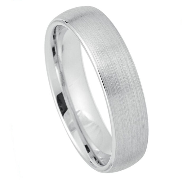 6mm Brushed White Tungsten Carbide Wedding Band - Men's Platinum Tone Comfort Fit Ring