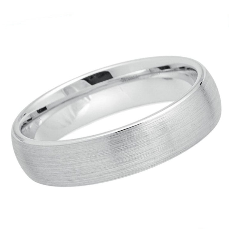 6mm Brushed White Tungsten Carbide Wedding Band - Men's Platinum Tone Comfort Fit Ring