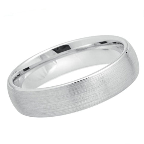 6mm Brushed White Tungsten Carbide Wedding Band - Men's Platinum Tone Comfort Fit Ring