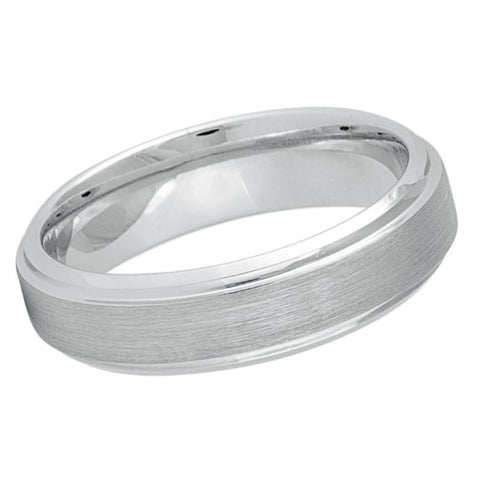 6mm Men’s White Tungsten Wedding Band – Brushed Matte Finish with Polished Beveled Edges – Comfort Fit Carbide Ring
