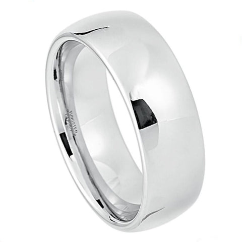 8mm Classic Domed Men’s White Tungsten Wedding Band – High Polish Mirror Finish – Comfort Fit Tungsten Carbide Ring