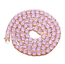 3mm Pink Moissanite Tennis Chain Necklace • Solid 925 Sterling Silver Rose Gold Finish