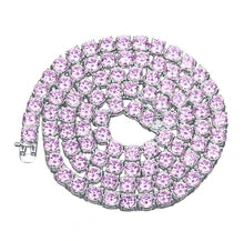 Pink CZ 3MM 925 Sterling Silver Tennis Chain Necklace – Luxury Iced Out Chain for Women