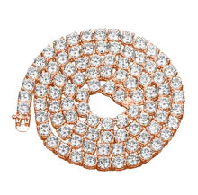 4mm Round Cut Moissanite Tennis Chain Necklace • Solid 925 Sterling Silver Rose Gold Plated