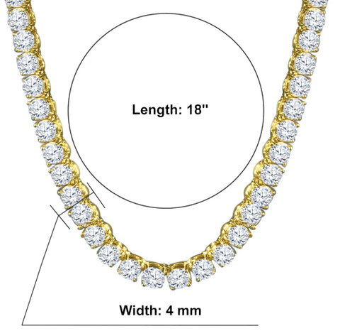 Gold 4MM 925 Sterling Silver CZ Tennis Chain Necklace – Iced Out Luxury Chain for Men & Women