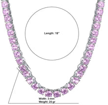 Pink CZ 3MM 925 Sterling Silver Tennis Chain Necklace – Luxury Iced Out Chain for Women