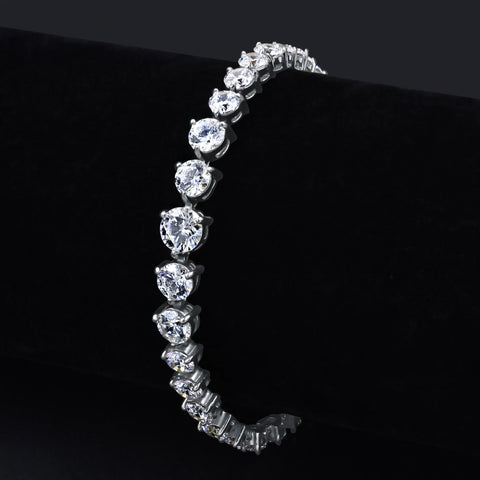 925 Sterling Silver Graduated Tennis Bracelet – Statement Moissanite White Gold Plated Ice Chain
