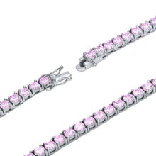 Pink CZ 3MM 925 Sterling Silver Tennis Chain Necklace – Luxury Iced Out Chain for Women