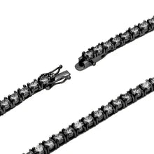 Black Diamond-Cut 4MM Tennis Chain Necklace – 925 Sterling Silver Iced Out Chain for Men & Women