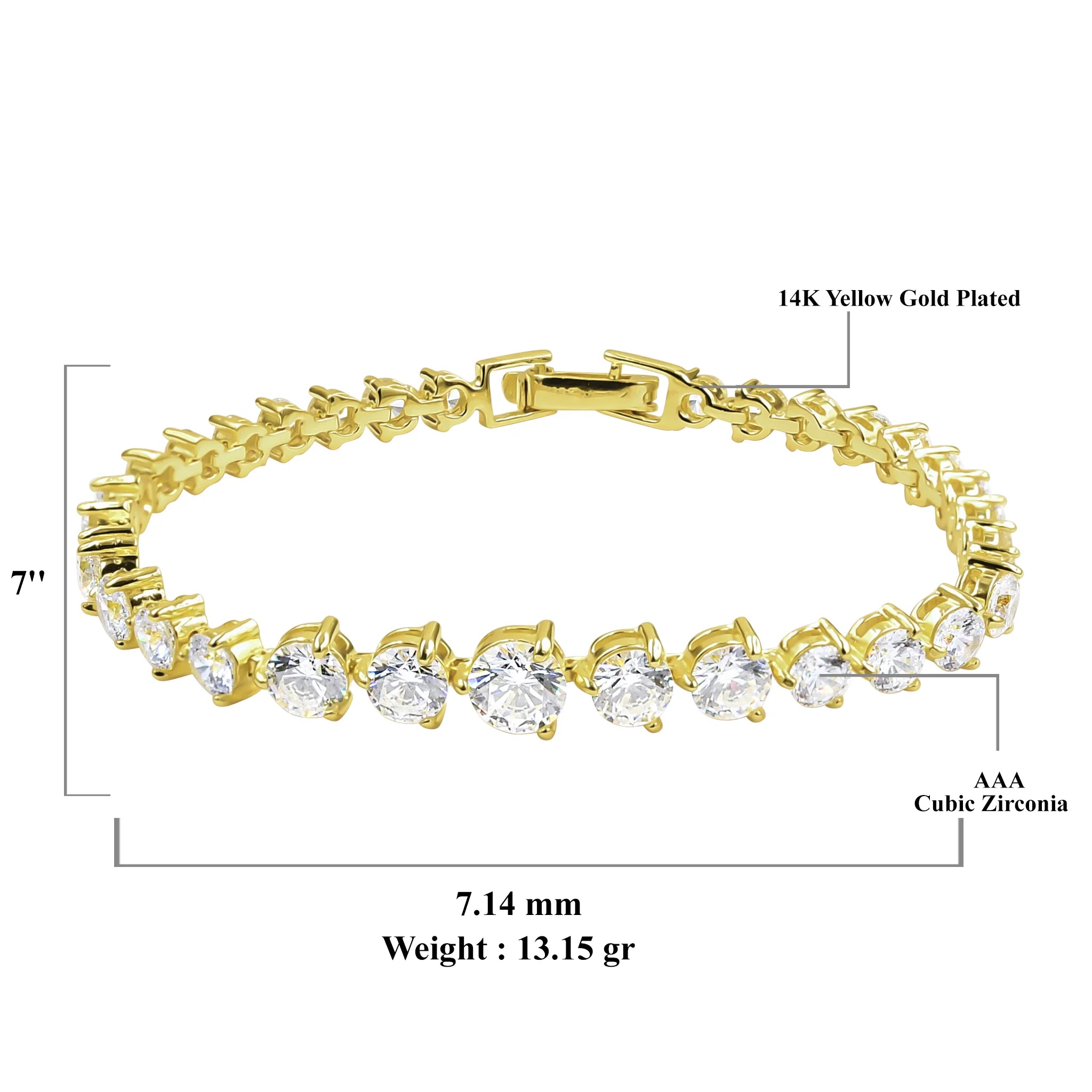 Graduated CZ Tennis Bracelet in Gold Plated 925 Silver