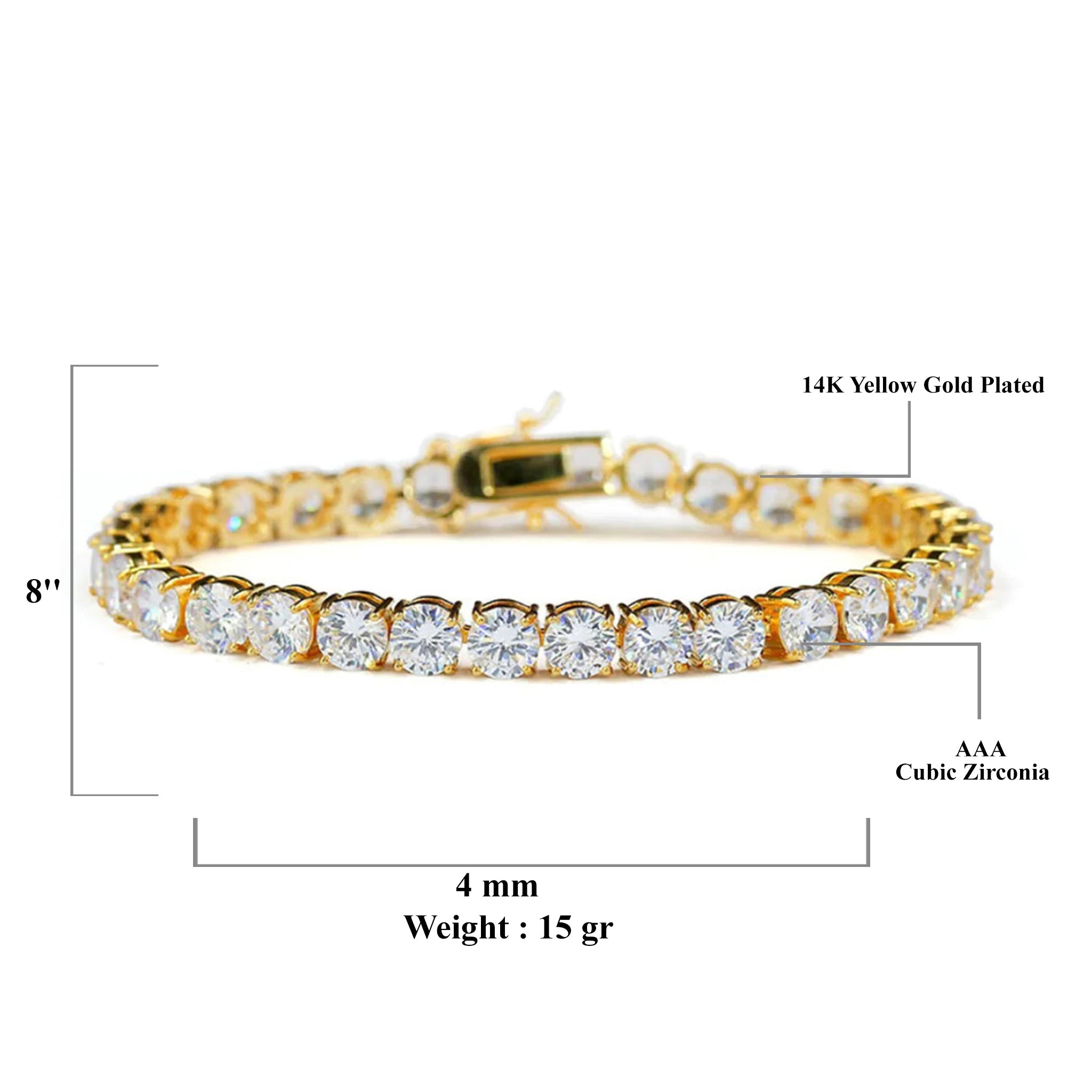 4mm CZ Tennis Bracelet in Gold Plated 925 Silver