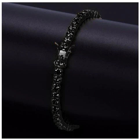 Black 925 Sterling Silver Tennis Bracelet – 4mm Black Gold Plated Iced Out CZ Chain