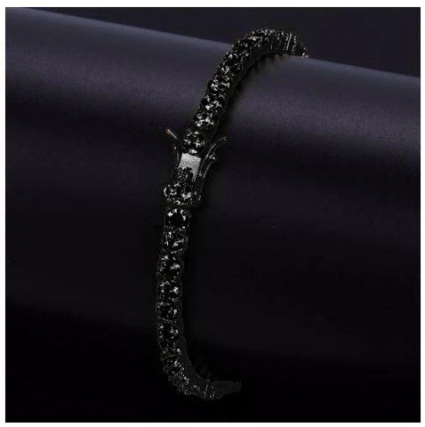 Black 925 Sterling Silver Tennis Bracelet – 4mm Black Gold Plated Iced Out CZ Chain