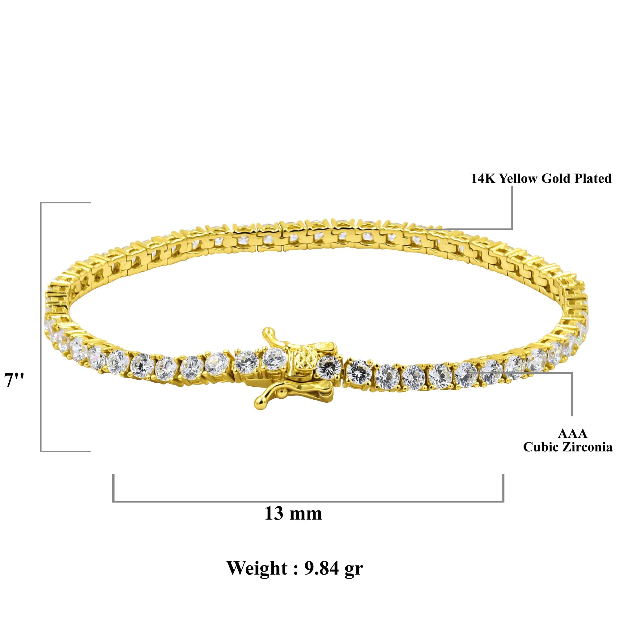 3mm CZ Tennis Bracelet in Gold Plated 925 Silver