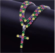 4MM CZ Tennis Chain & Cross Pendant Bundle – Iced Out White Gold Necklace Set for Men