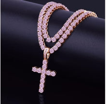 4MM CZ Tennis Chain & Cross Pendant Bundle – Iced Out White Gold Necklace Set for Men