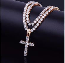 4MM CZ Tennis Chain & Cross Pendant Bundle – Iced Out White Gold Necklace Set for Men