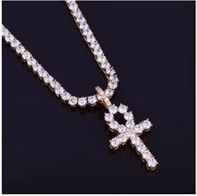 3MM CZ Tennis Chain & Ankh Cross Pendant Bundle – Iced Out White Gold Necklace Set for Men & Women
