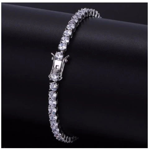 925 Sterling Silver Tennis Bracelet – 4mm White Gold Plated Moissanite Diamond Ice Chain