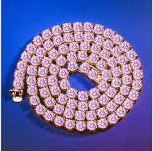 Rose Gold Plated 4mm Pink Tennis Necklace – 925 Sterling Silver Round Cut Iced Choker Chain