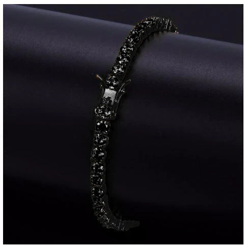 Black 3MM CZ Tennis Bracelet – Iced Out Cubic Zirconia Luxury Bracelet for Men & Women