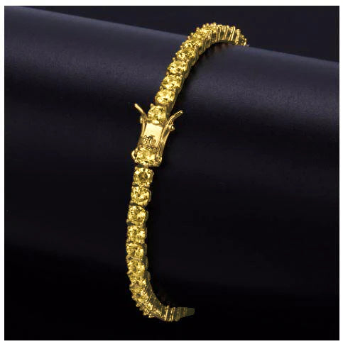Gold 4MM One Row Tennis Bracelet – Iced Out Luxury CZ Bracelet for Men & Women